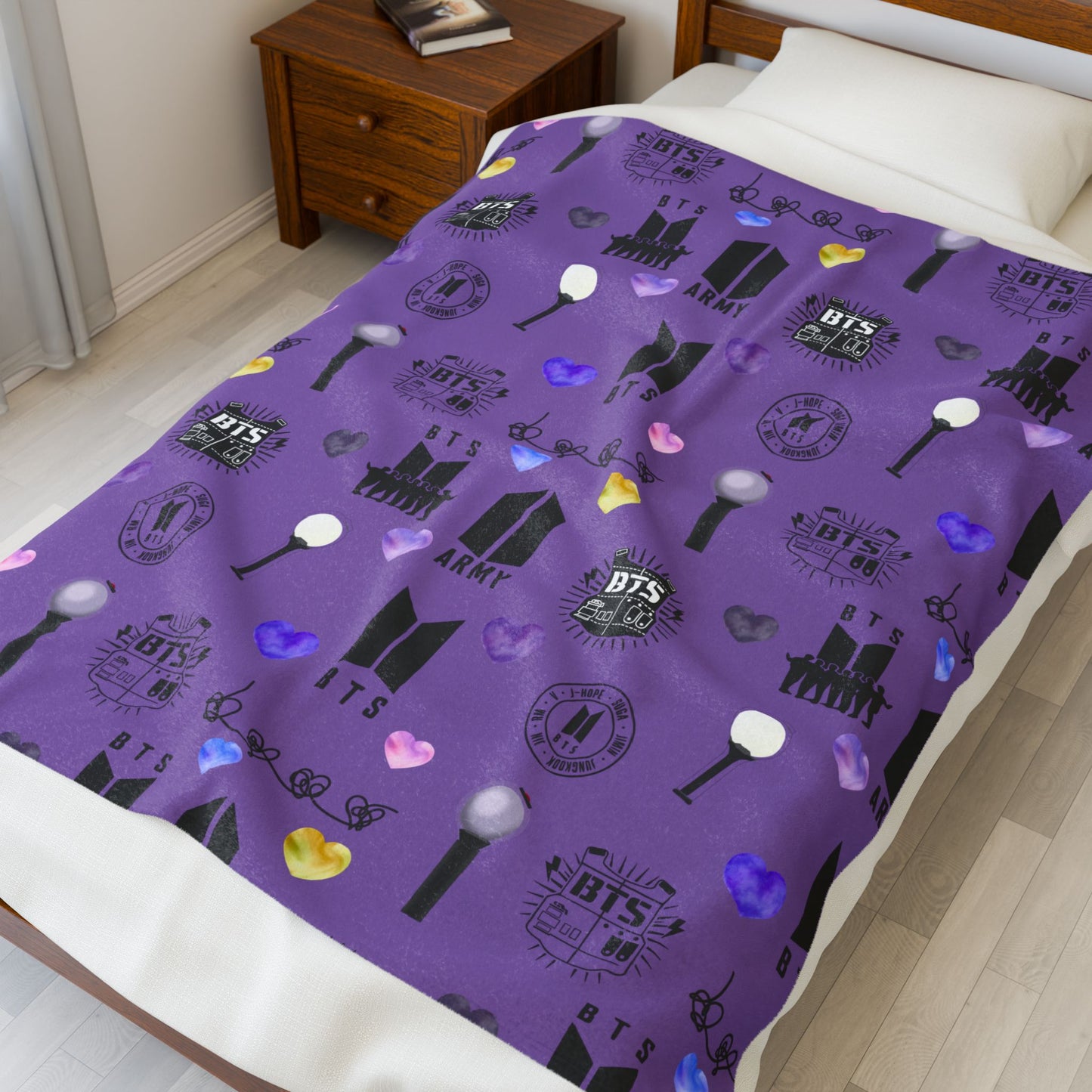 BTS Inspired Velveteen Plush Blanket, Cozy Throw, Perfect for Fans, Gifts for Holidays, Soft Home Decor, Collectible Blanket